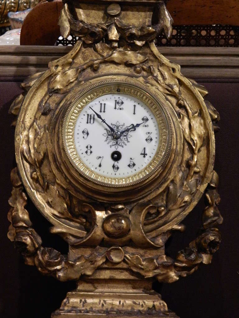 Neoclassical Giltwood Cartel Clock, Late 19th Century In Good Condition In Savannah, GA