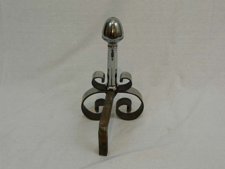 19th Century Pair of Polished Steel Chenets or Andirons In Excellent Condition In Savannah, GA