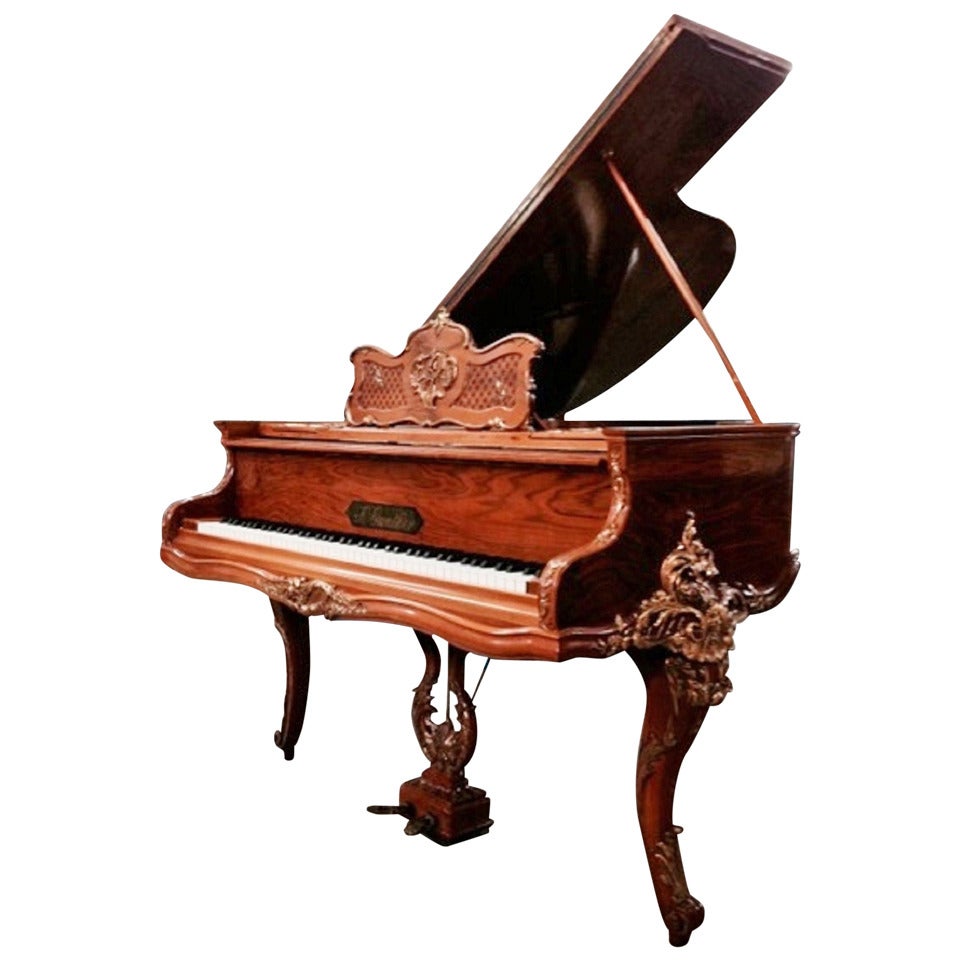 Circa 1910-20's Belgium J. Gunther Mahogany and Bronze Ormolu Baby Grand Piano