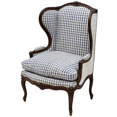 French Louis XV Style Oak Wing Back Arm Chair on Cabriole Legs, 19th Century