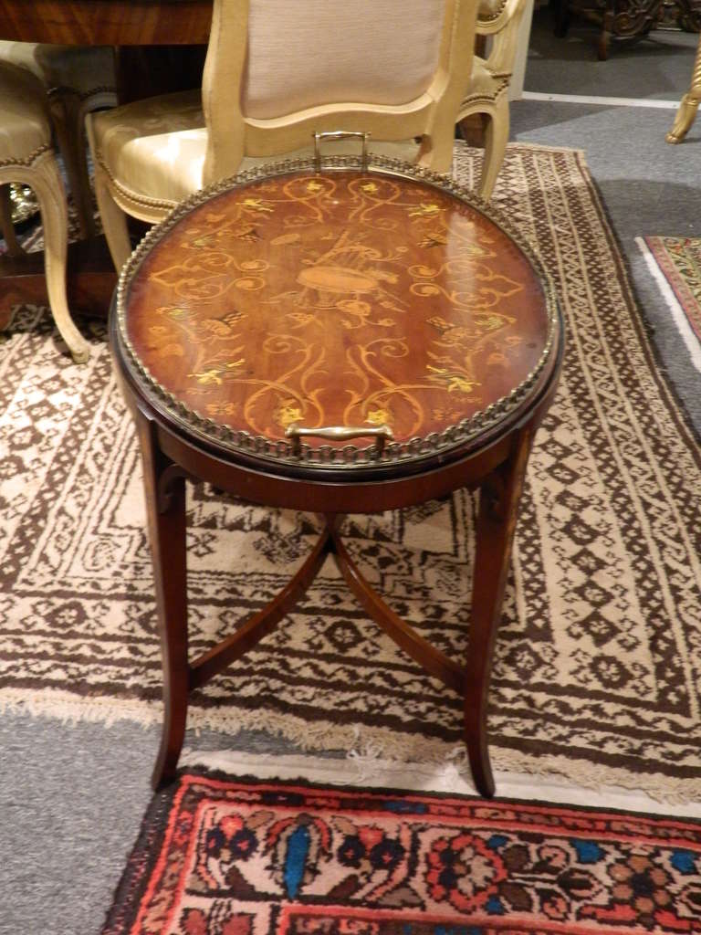 20th Century Edwardian Style Inlaid Mahogany and Silver Tray on Stand 6