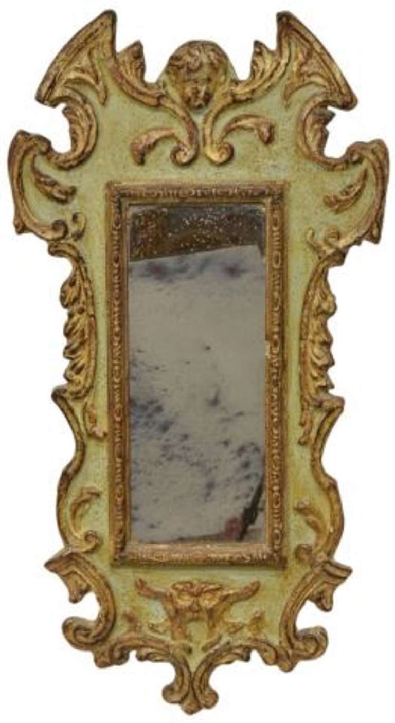 Early 19th Century Hand Carved Italian Parcel Gilt and Painted Mirror In Excellent Condition In Savannah, GA