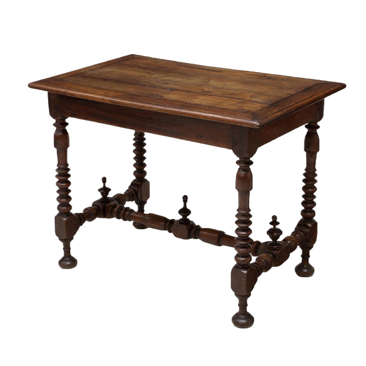 Louis XIII Style Oak Work or Side Table on Spool Feet, 19th Century