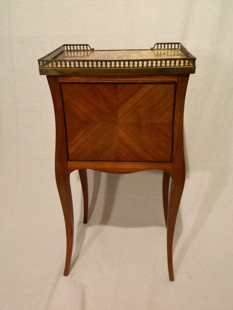 Inlay Louis XV Style Occasional Table with a Galleried Marble Inset Top, 19th Century