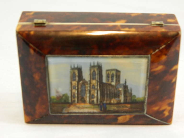 19th Century Tortoise Shell Inset Box with a View of Yorkminster