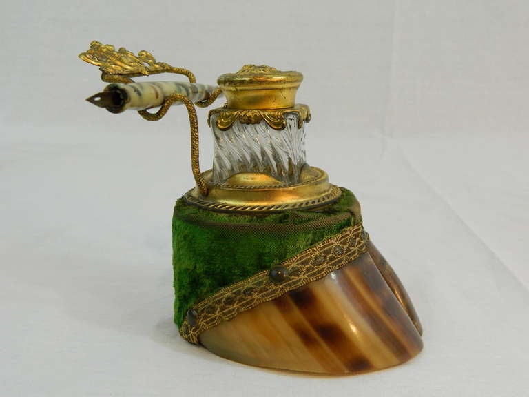 Hoof Mounted Encrier or Inkwell with Brass Fittings, 19th Century 1
