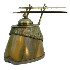 Hoof Mounted Encrier or Inkwell with Silverplate Mounted Fittings 