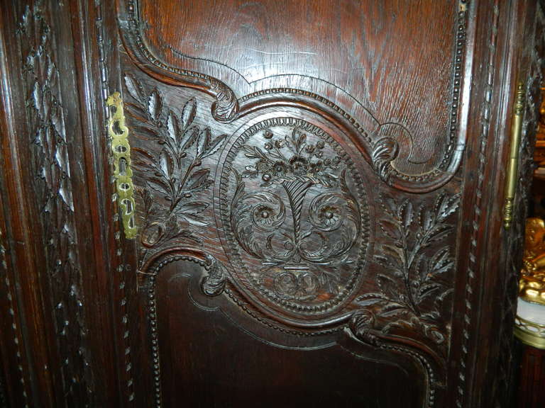 Louis XV Style Oak Armoire with Wood Shelves, 19th Century 1
