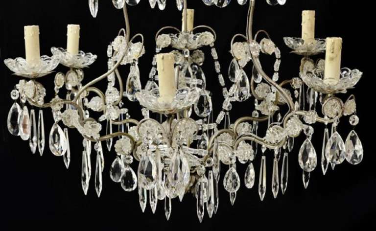 Early 20th Century Italian Silvered Metal and Crystal Six Light Chandelier 1