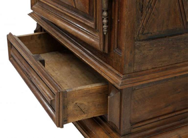 Fruitwood French Provincial Bonnetiere with a Stepped Crown over Single Door, 18th Century