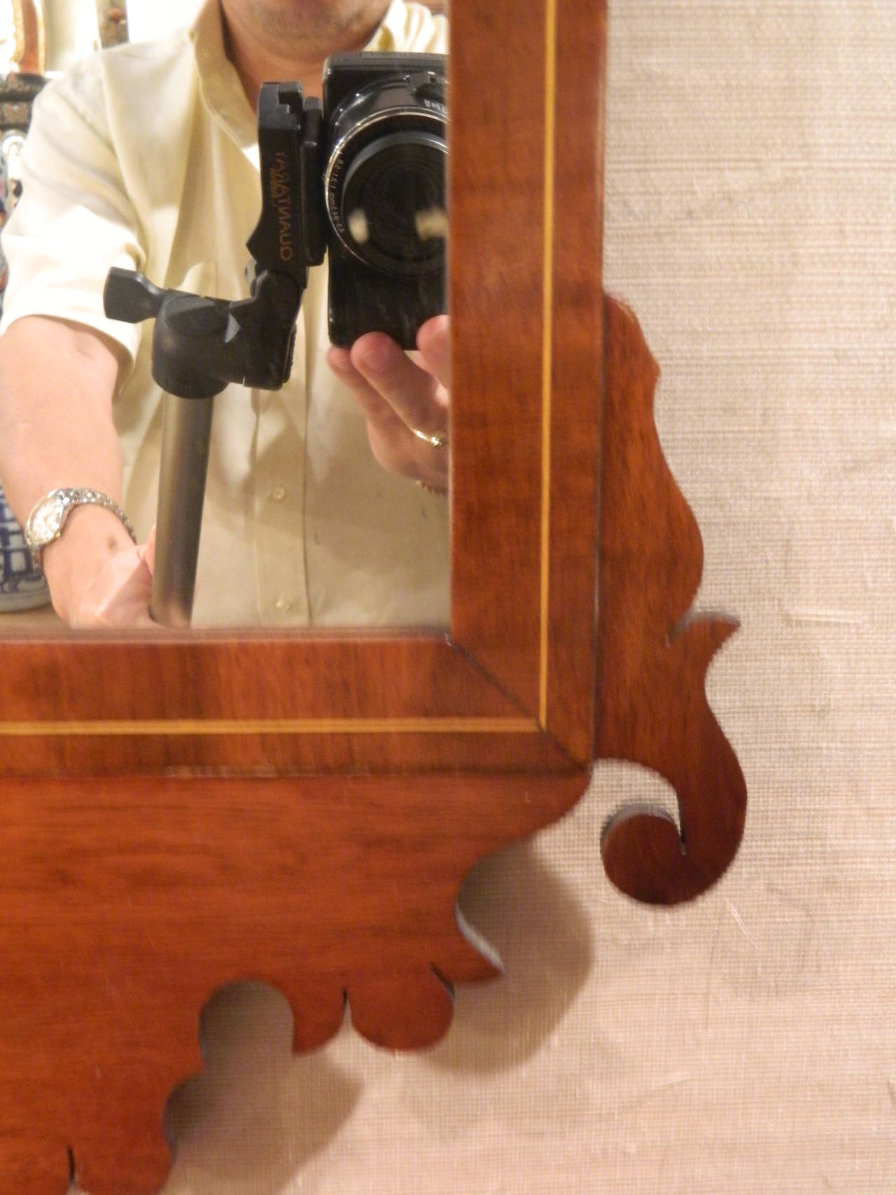 American Federal Inlaid Mahogany Looking Glass Mirror, circa 1800 2