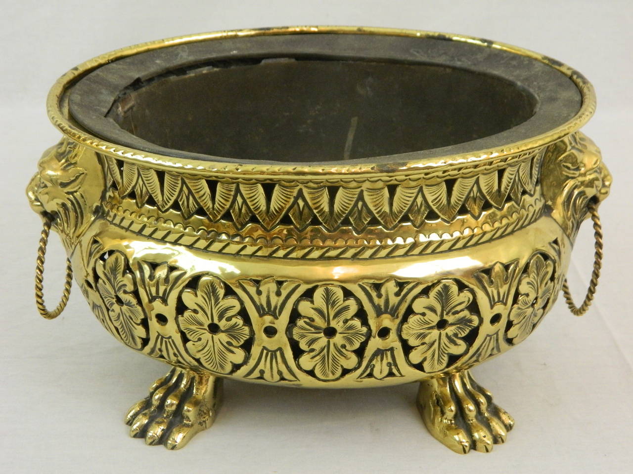 19th Century French Reticulated Jardiniere with Lion Ring Handles 1