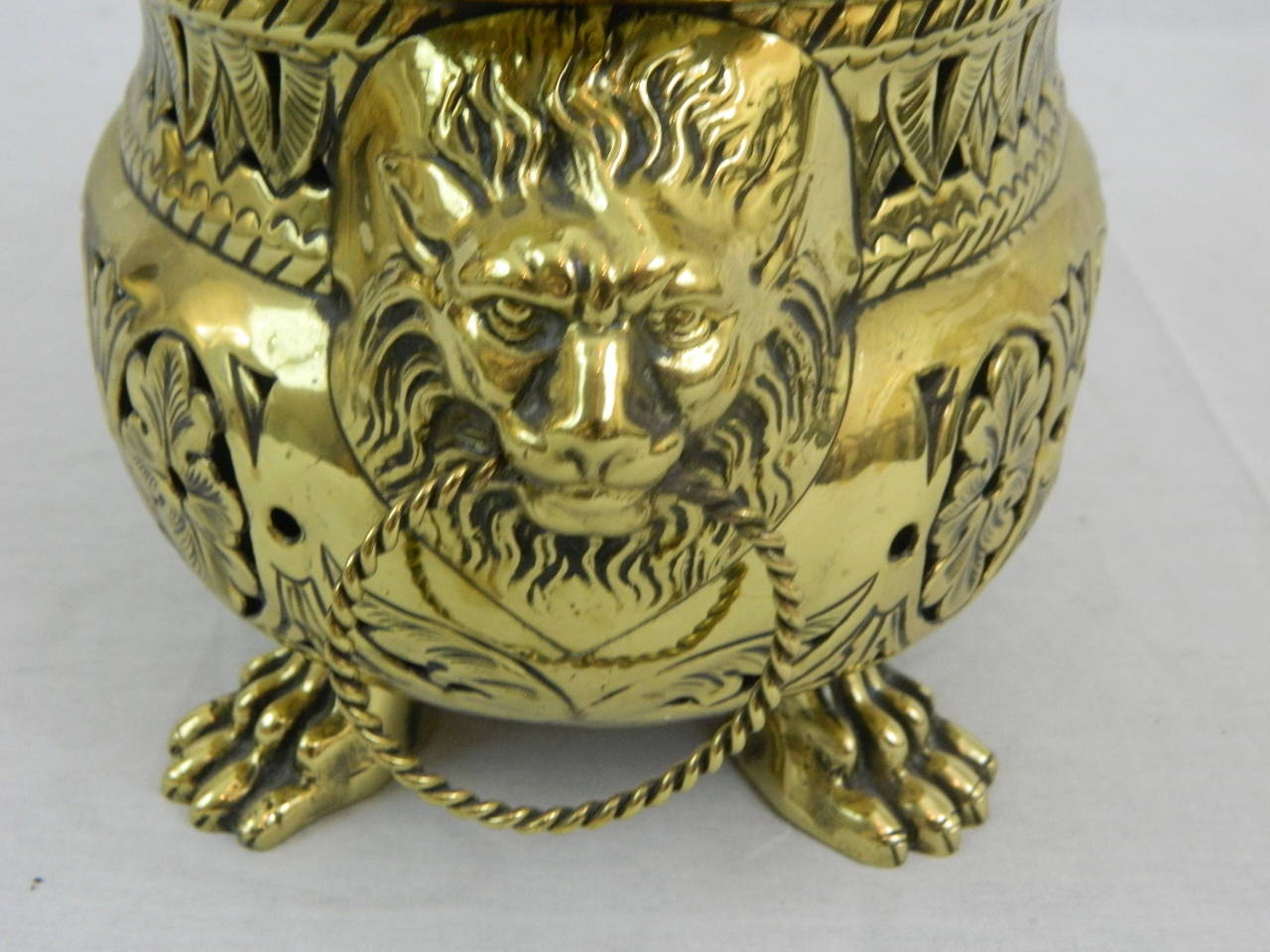 19th Century French Reticulated Jardiniere with Lion Ring Handles 2