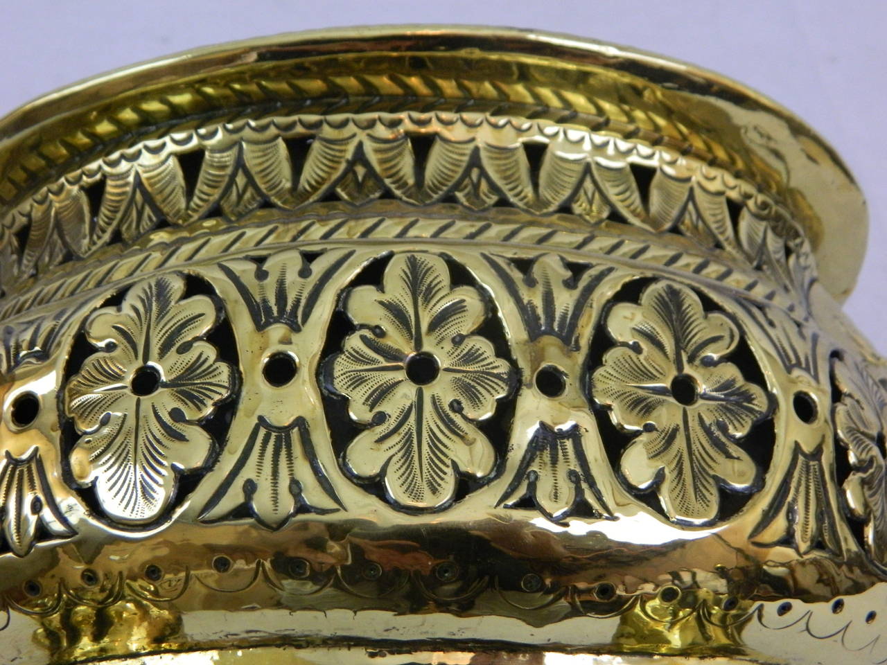 Brass 19th Century French Reticulated Jardiniere with Lion Ring Handles