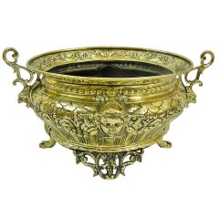 19th Century Polished Brass Jardiniere or Planter with Cast Feet