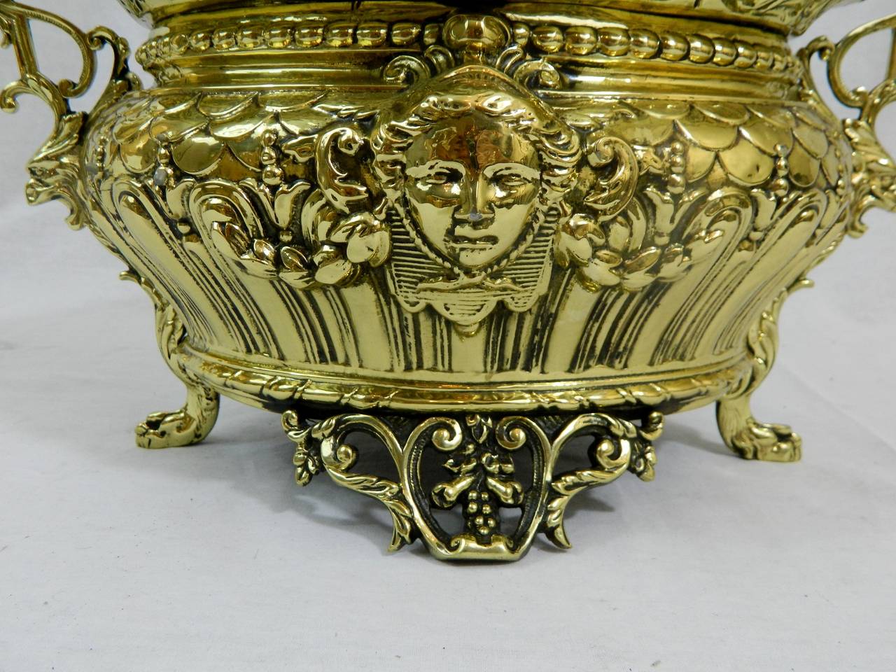 19th Century Polished Brass Jardiniere or Planter with Cast Feet For