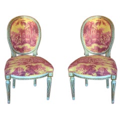 Pair of Louis XVI Style Sister Parrish Painted Chairs, Circa 1950s