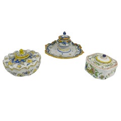 Group of Three French Faience Ink Wells, 19th Century 2
