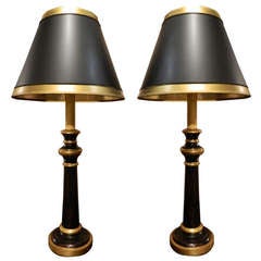 Pair of Italian Wood Candlesticks Adapted as Lamps, 20th Century
