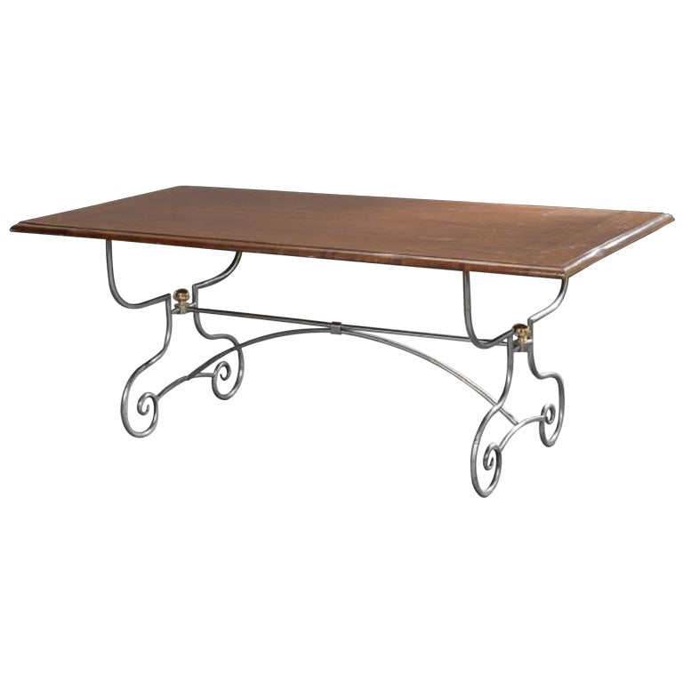 Spanish-Style Mahogany and Silvered Metal Dining Table, Early 20th Century