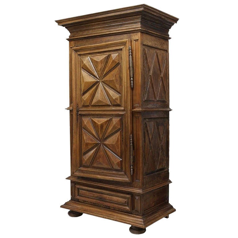 French Provincial Bonnetiere with a Stepped Crown over Single Door, 18th Century