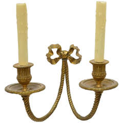Pair of Louis XVI Style Gilt Bronze Two Light Wall Sconces, Late 19th Century