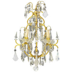 Early 20th Century Italian Brass and Crystal Four Light Chandelier