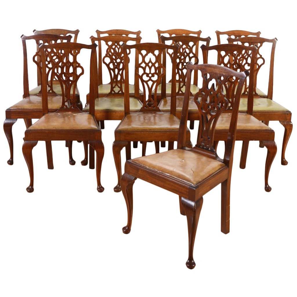 Set of Twelve George III Carved Mahogany Dining Chairs, Early 18th Century