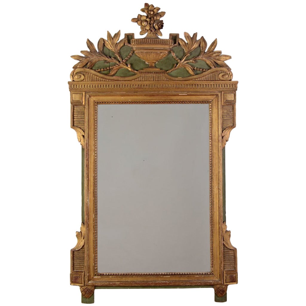 Continental Neoclassical Gilt, Green Painted Mirror, 19th Century