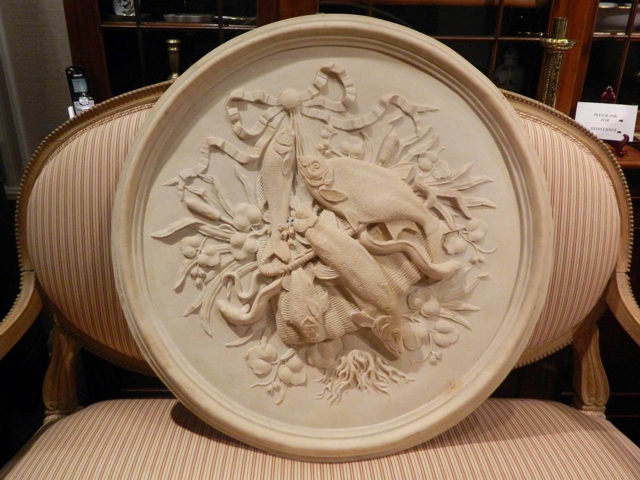 Neoclassical Style Relief Wall Plaque Depicting a Trophy with Fish, 20th Century 4