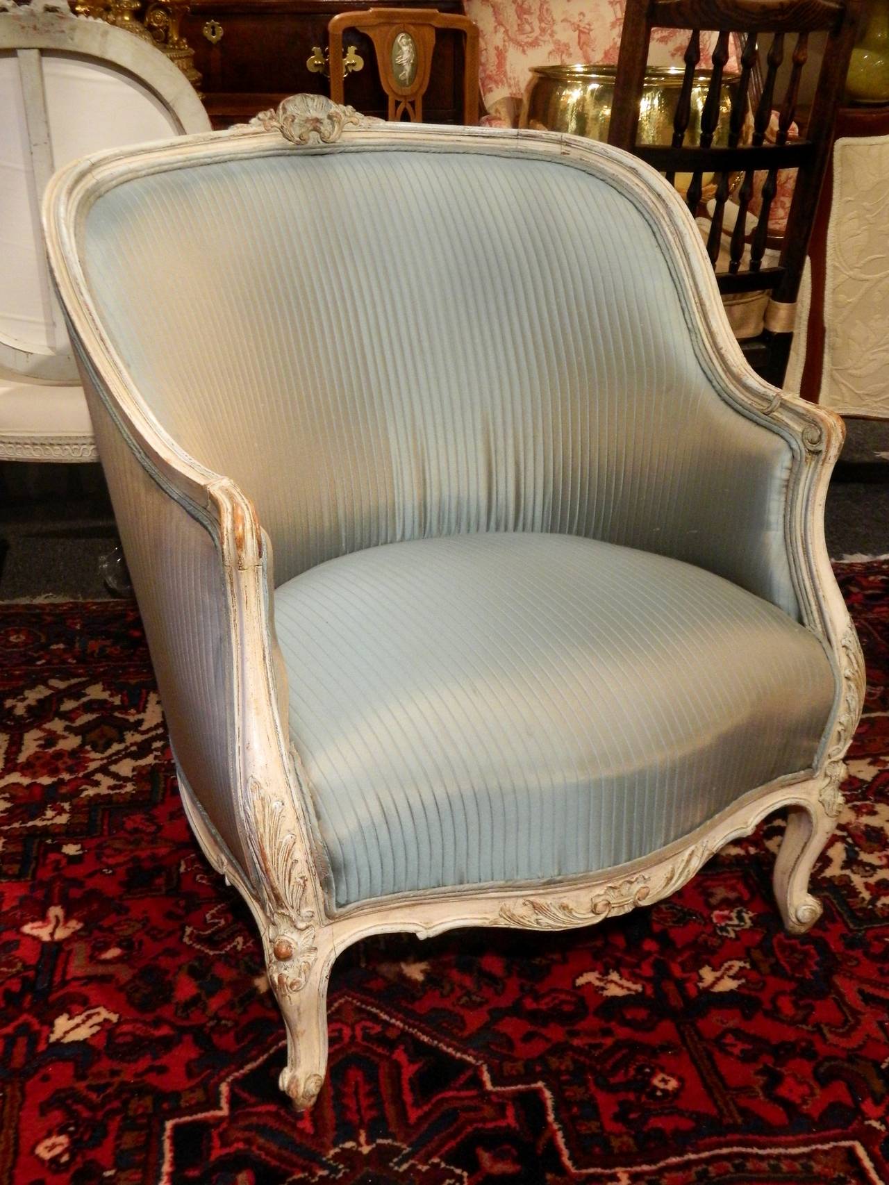 Pair of Louis XV Style Painted Bergeres or Armchairs, 19th Century 3