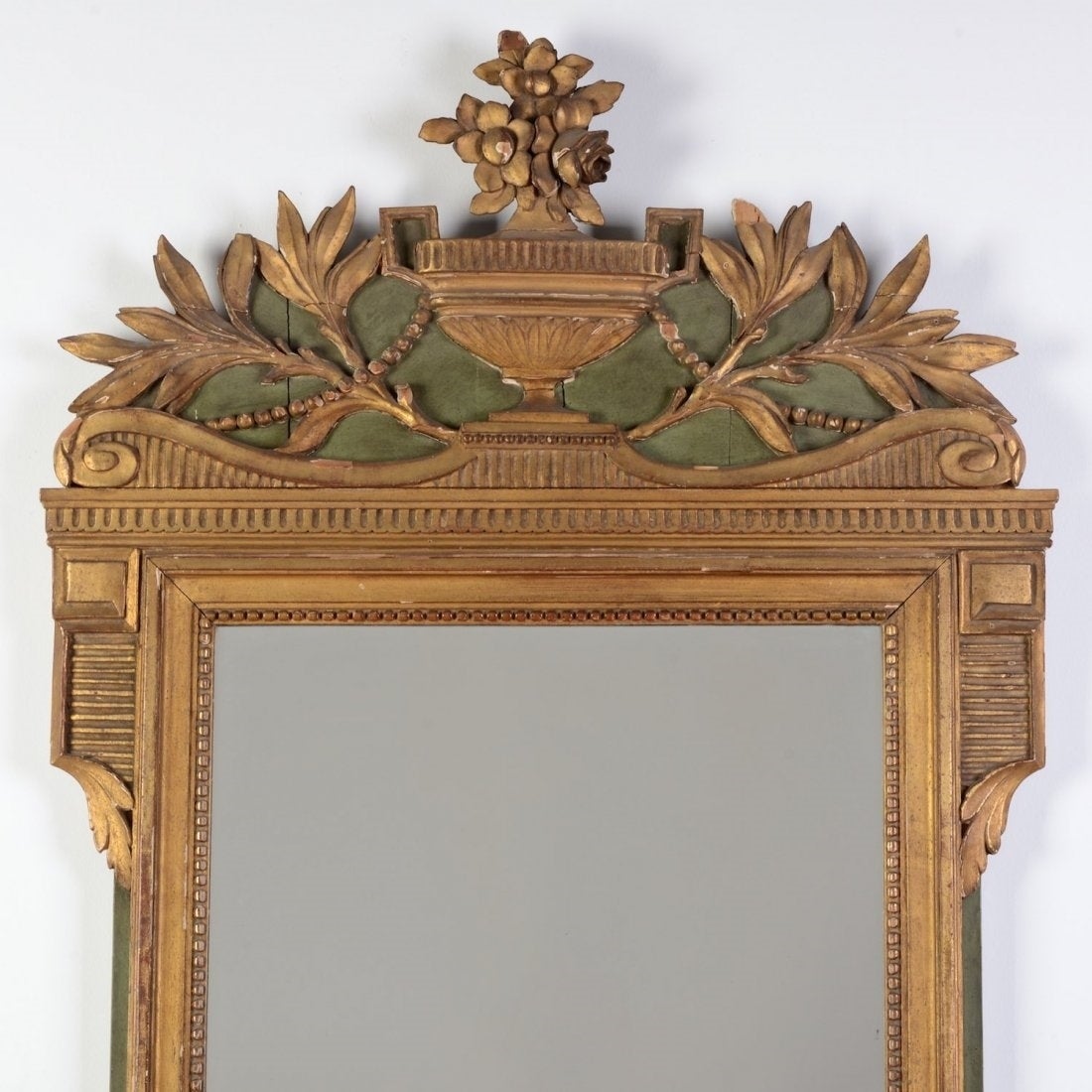 French Continental Neoclassical Gilt, Green Painted Mirror, 19th Century