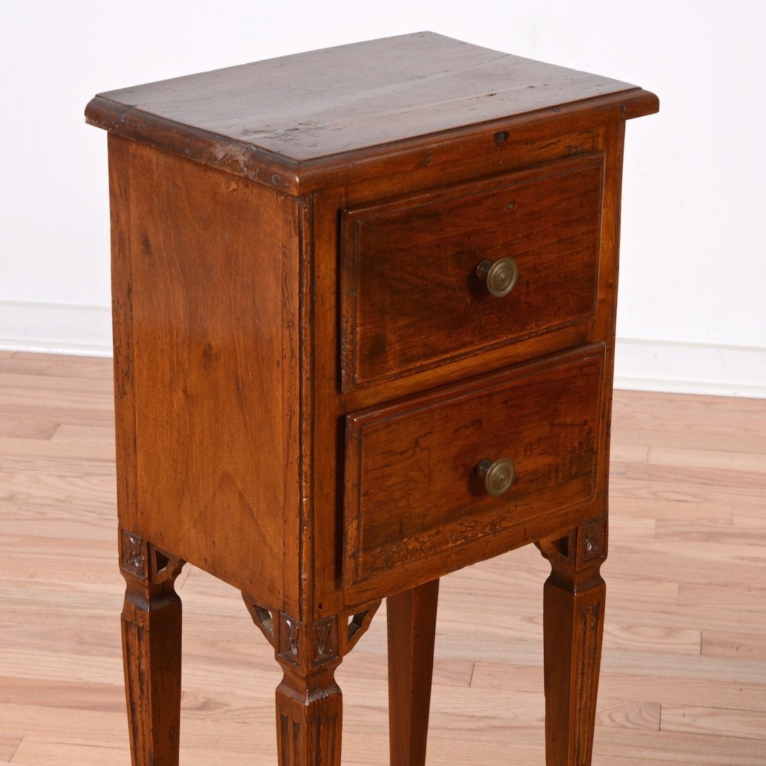 Italian Neoclassical Carved Walnut Side Table with Two Drawers , 18th Century