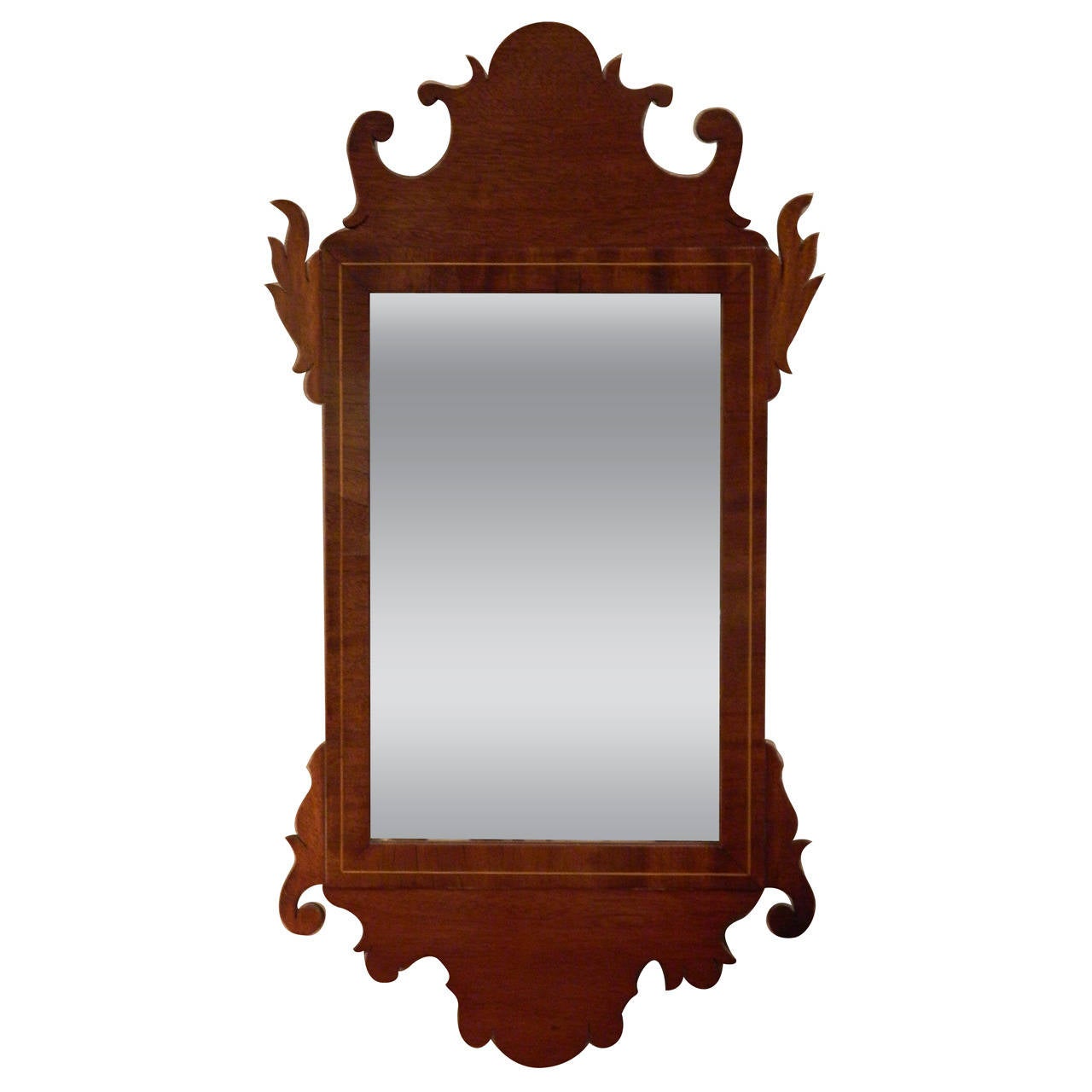 American Federal Inlaid Mahogany Looking Glass Mirror, Circa 1800 For