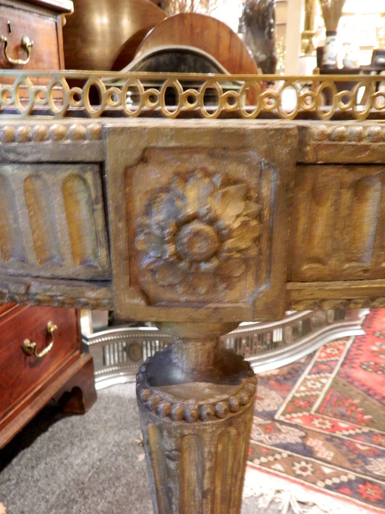 Swedish Painted Demilune, Console Table with Marble Galleried Top, 18th Century In Excellent Condition In Savannah, GA