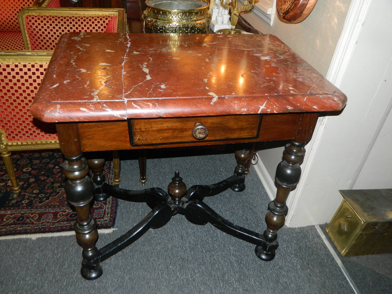 Portuguese Walnut Side Table with Rectangular Marble-Top, Early 18th Century 2