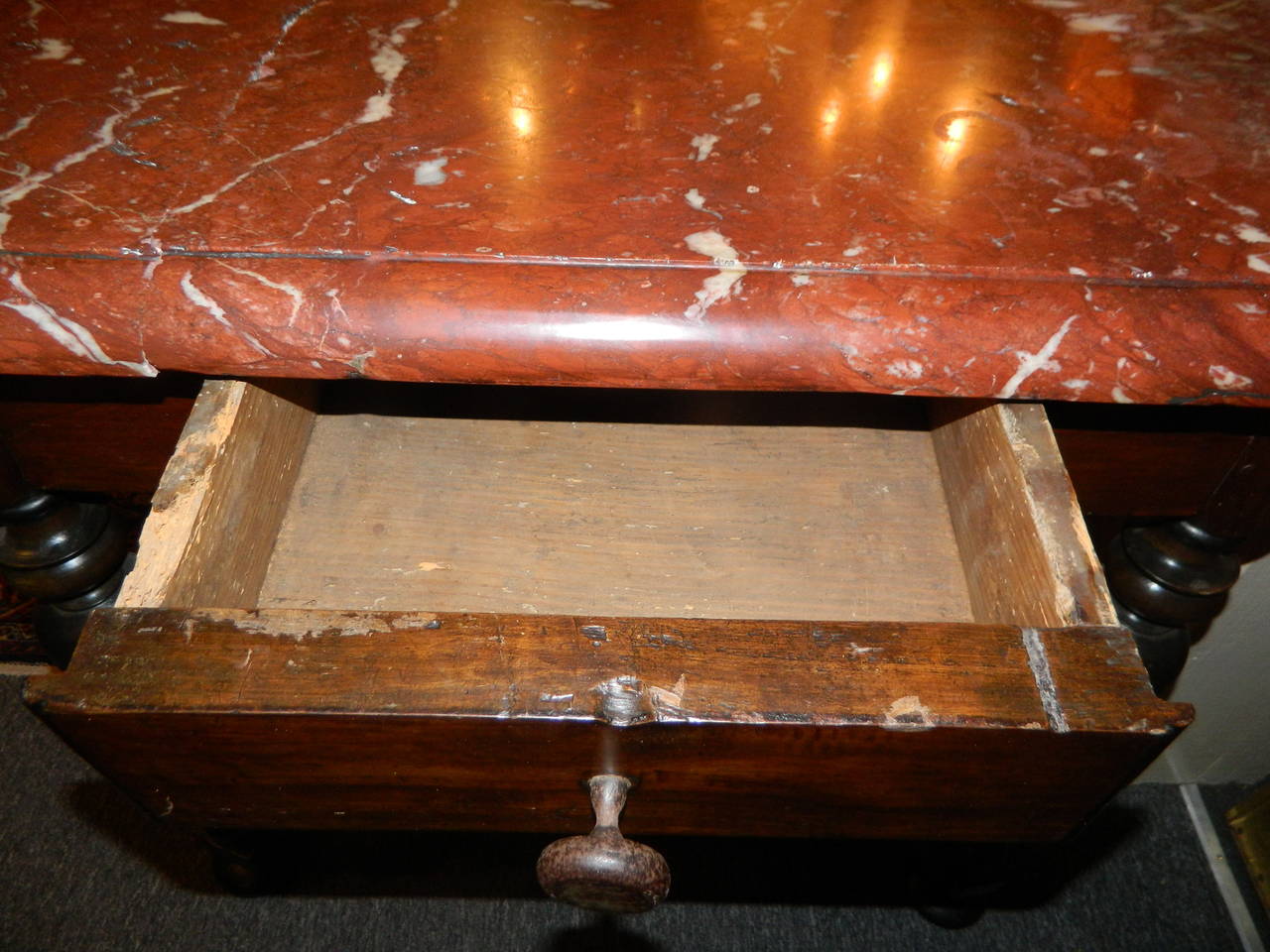 Portuguese Walnut Side Table with Rectangular Marble-Top, Early 18th Century 6