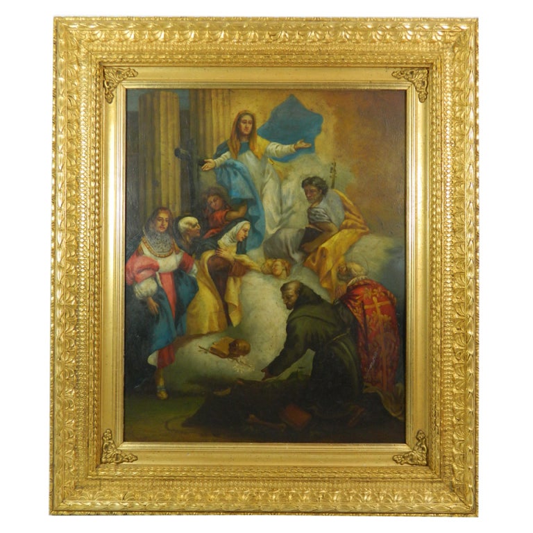 Framed Oil on Copper Religious Painting "The Ascension of Mary", 19th