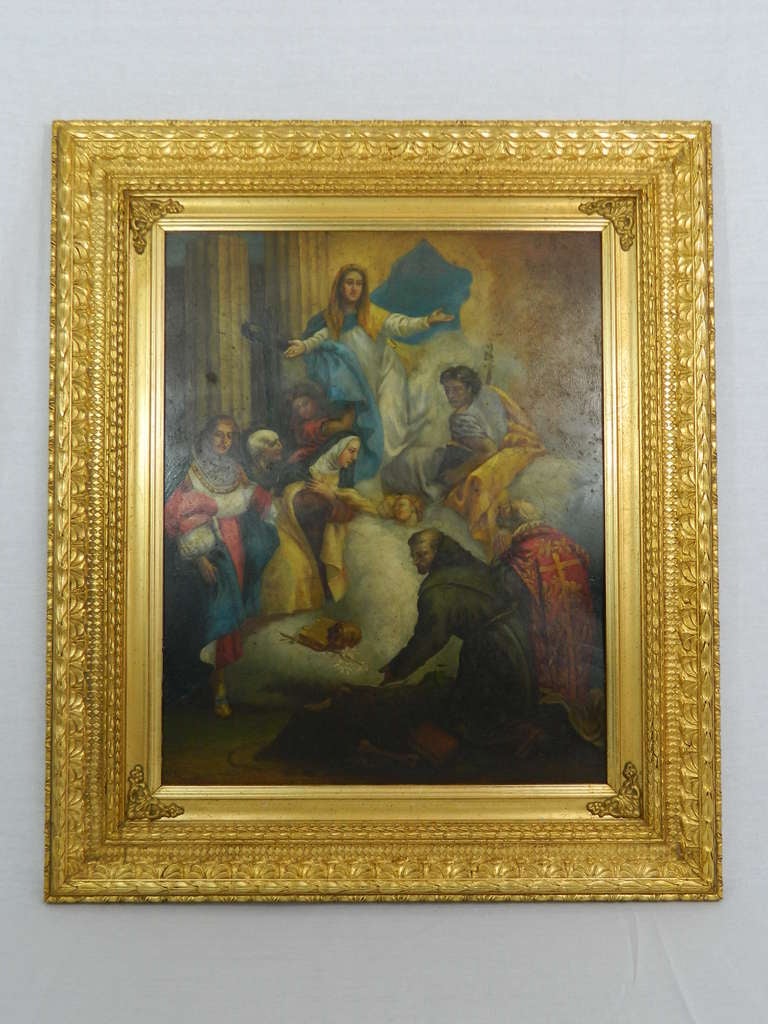 19th century framed oil on copper painting 