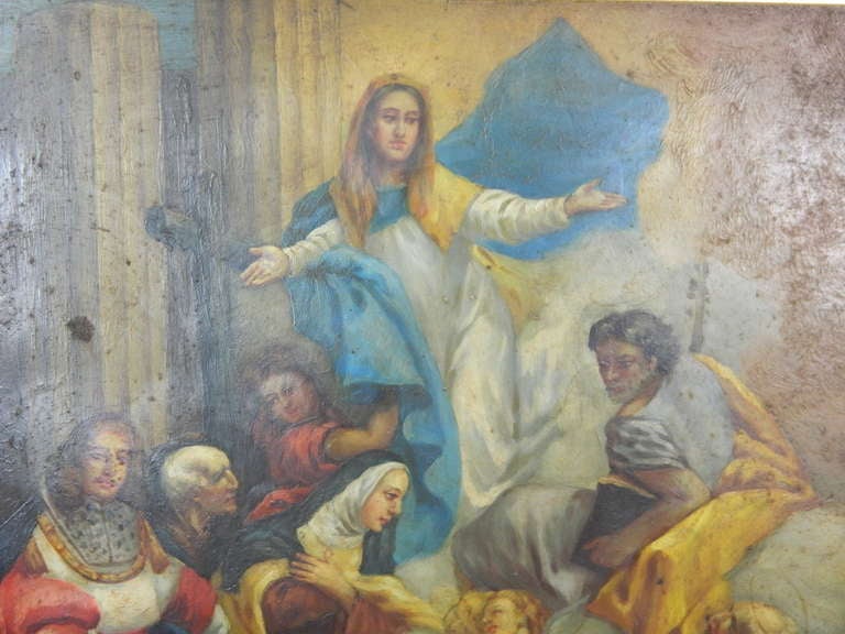 italien Peinture religieuse L'Ascension de Marie, huile sur cuivre encadrée, 19e siècle en vente