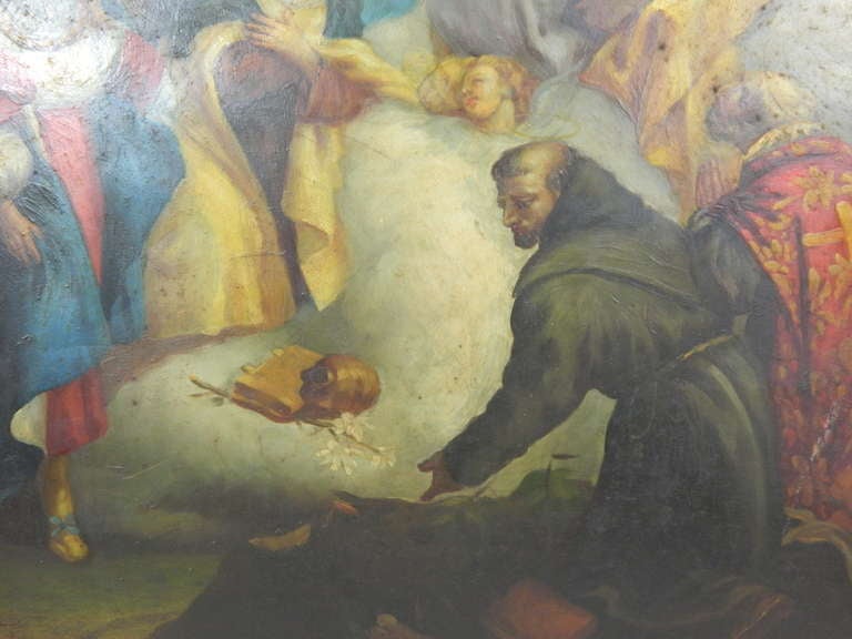 XIXe siècle Peinture religieuse L'Ascension de Marie, huile sur cuivre encadrée, 19e siècle en vente