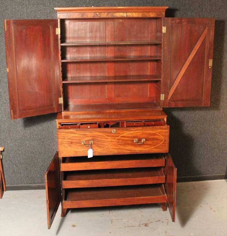 American Federal Inlaid Mahogany Bookcase Secretary, 19th Century 2