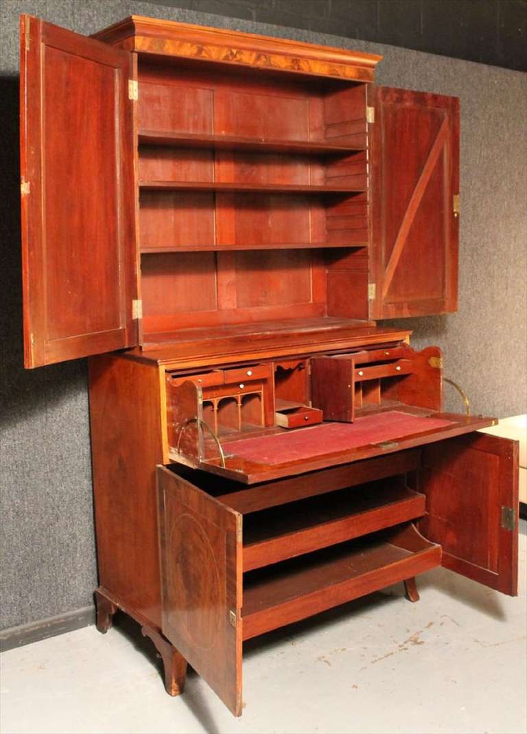 American Federal Inlaid Mahogany Bookcase Secretary, 19th Century For Sale 4