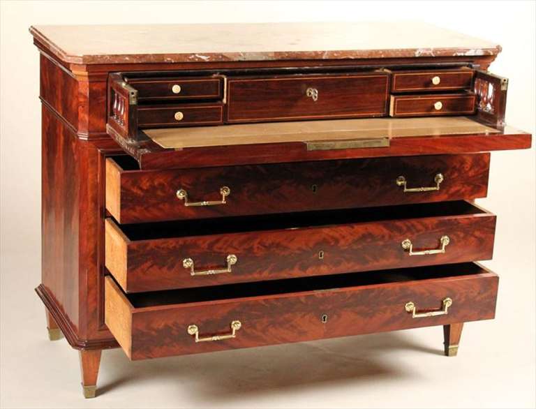 French Empire Mahogany Marble-Top Commode, Secretary or Chest, Circa 1840 In Good Condition In Savannah, GA