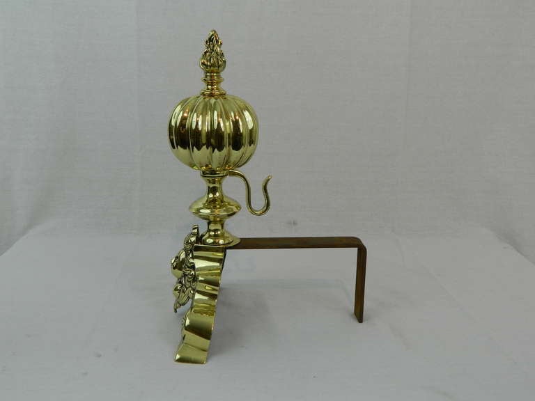 Pair of Chenets or Andirons with a Ball and Flame Finial, 19th Century For Sale 2
