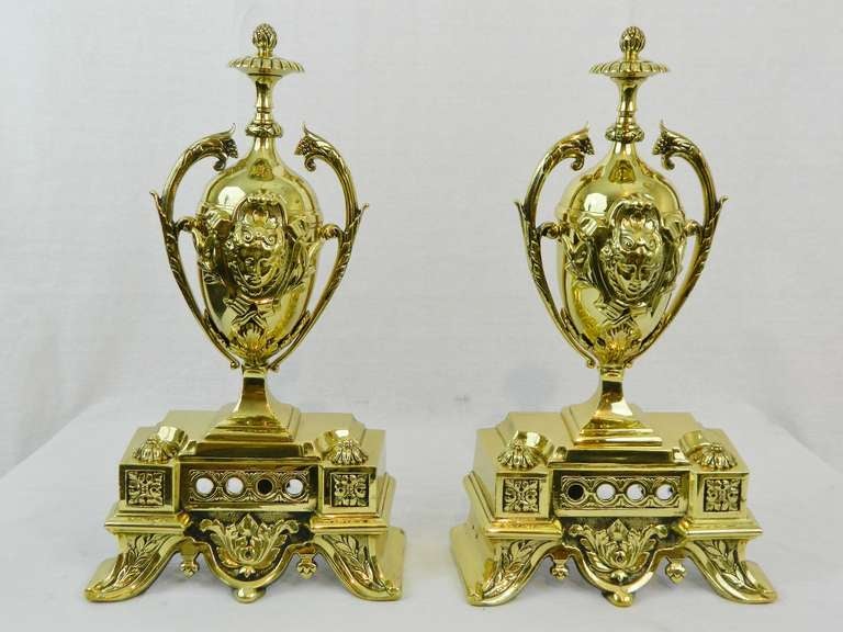 19th Century Pair of Chenets or Andirons with an Urn Form and Finial