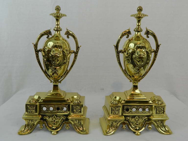 French Pair of Chenets or Andirons with an Adjustable Center Bar, 19th Century