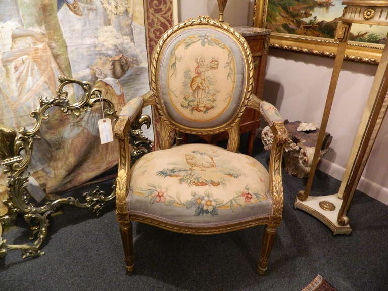 Early 19th Century Louis XVI French Needlepoint Gold Gilt Settee
Settee 36 x 53 x 22.75
