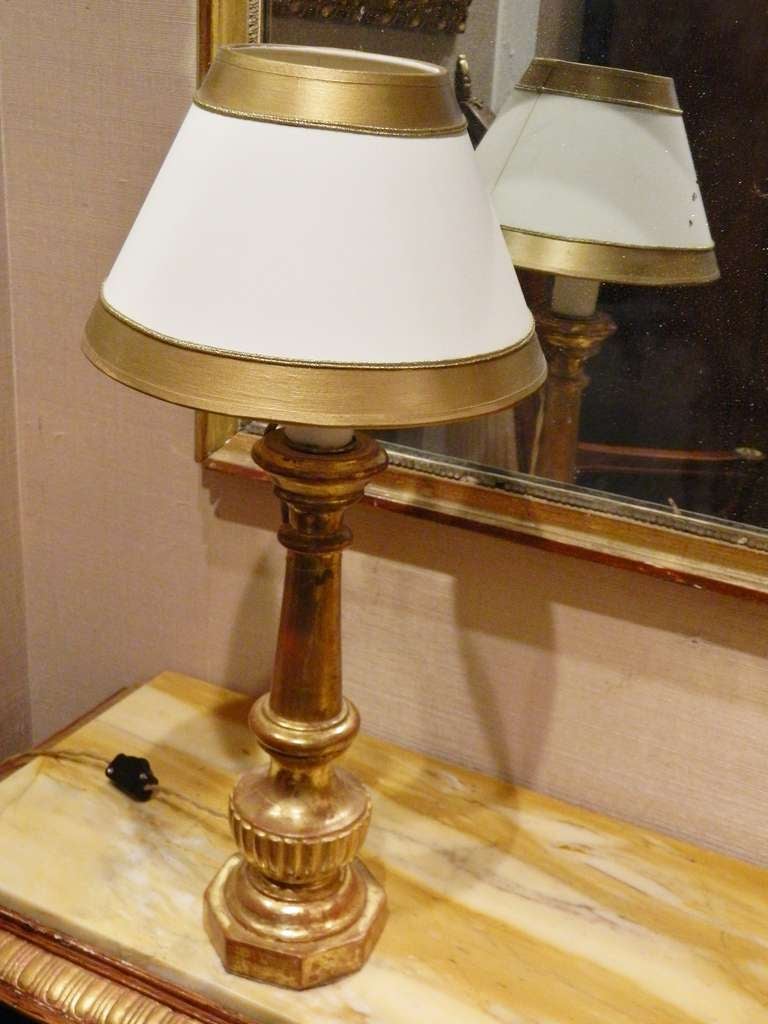 Pair of Gold Gilded Italian Prickets Adapted as Lamps, 19th Century In Good Condition In Savannah, GA
