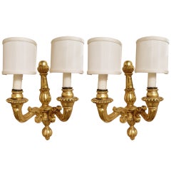Pair of Italian Gold Leaf Wood Wall Sconces, 20th Century